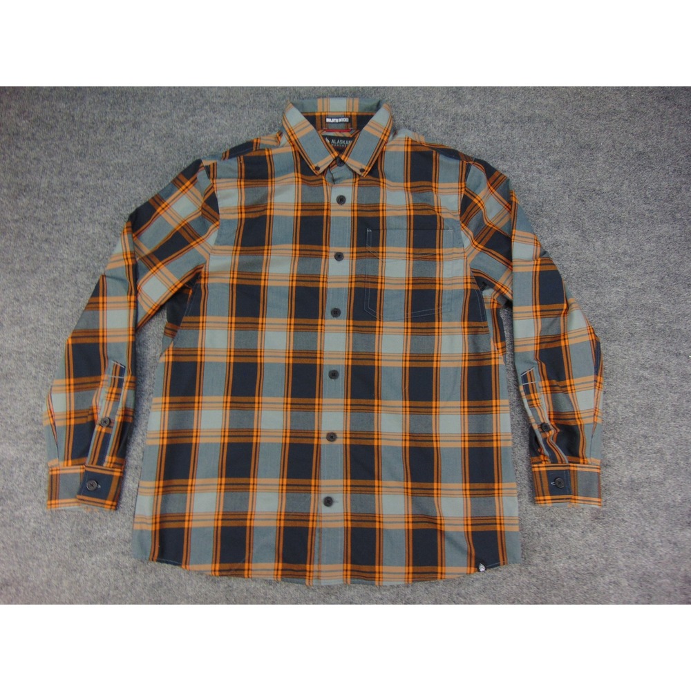 Duluth Alaskan Hardgear Shirt Mens Large Untucked‎ Plaid Button Down Orange Blue - Picture 2 of 8